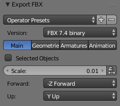 Changing Blender fbx export options.