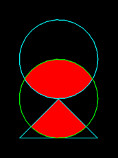 Circle masked by another circle and a triangle